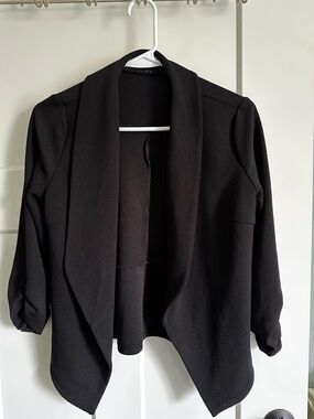 Women's Black Open-Front Draped Blazer Jacket